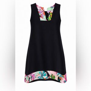 Jude Connally Black Sleeveless Dress Floral Trim Preppy Resort Chic Medium